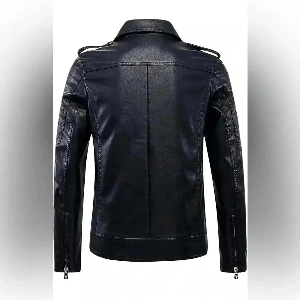 ChouYatou Men's Black Faux Leather Jacket Size: XS - Picture 8 of 16